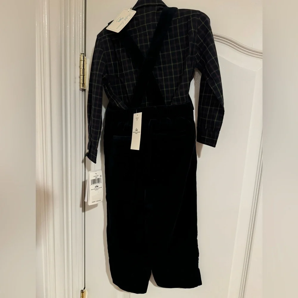 NWT Ralph Lauren Cotton‎ Shirt & Velvet Overall Set Winter Special Occasion